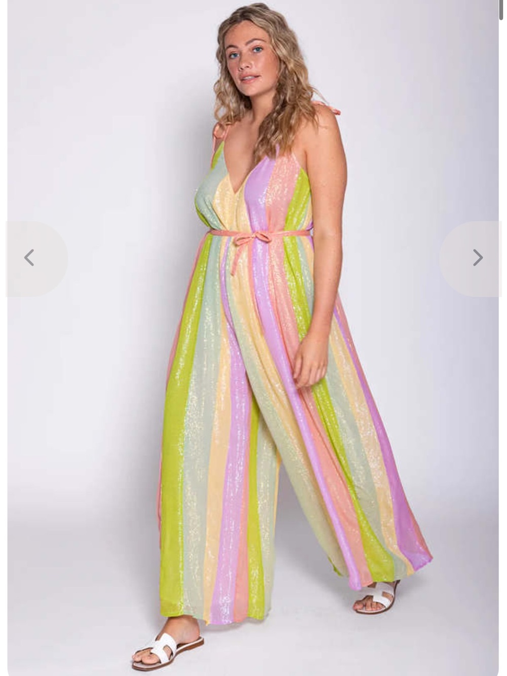 NWT Sundress Pastel Multi-Stripe Sequin Wide-Leg Jumpsuit